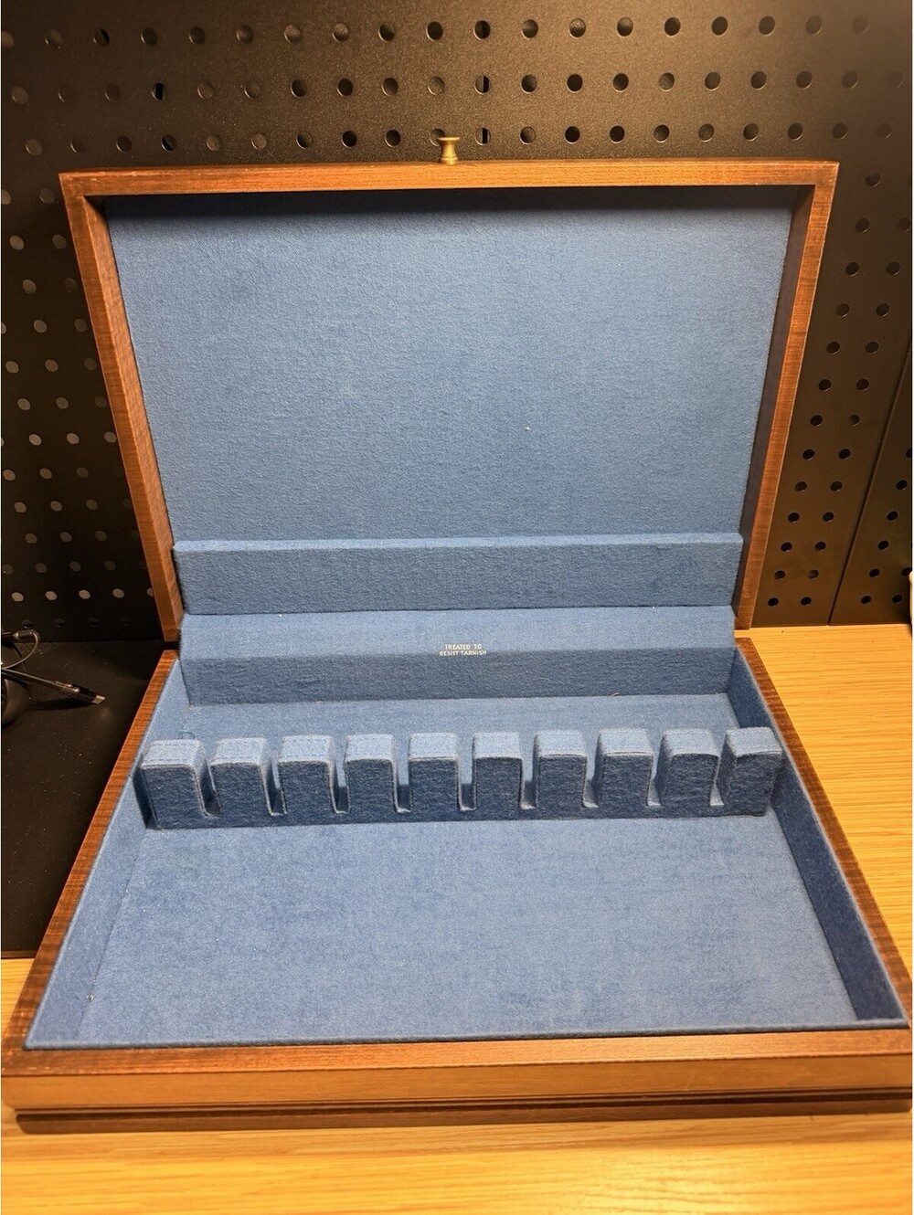 VTG Sterling Silver Flatware Box Wooden Blue Cloth Tarnish Resistant